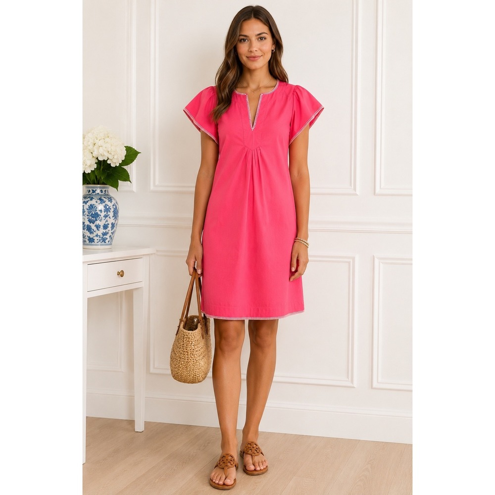 Pomander Place Pink Whipstitch Flutter Sleeve Top Boho Coastal Small NEW